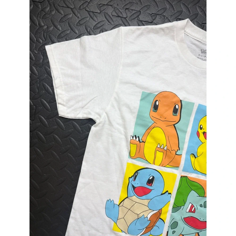 Pokemon Graphic T-Shirt White Small Pikachu Charmander Squirtle Bulbasaur‎ Tee